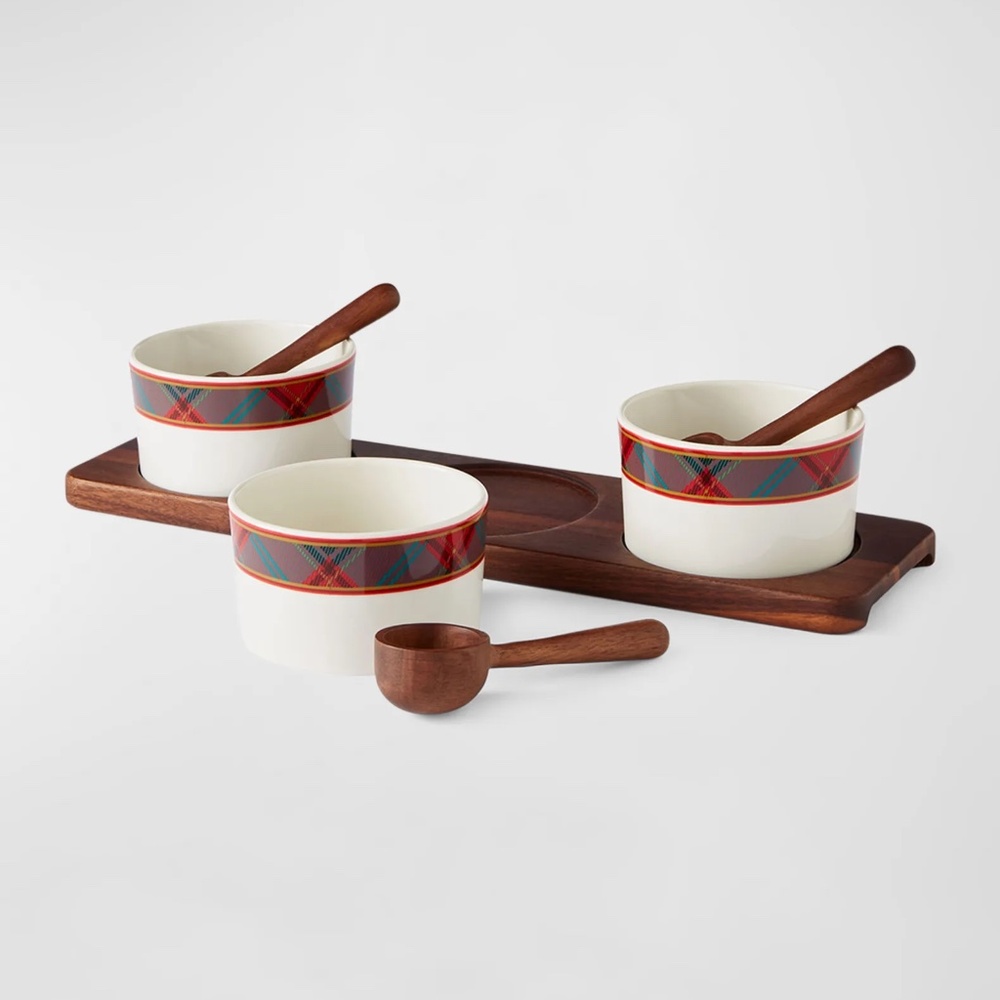 New Spode Christmas Tree Tartan Plaid 7-Piece Condiment Set